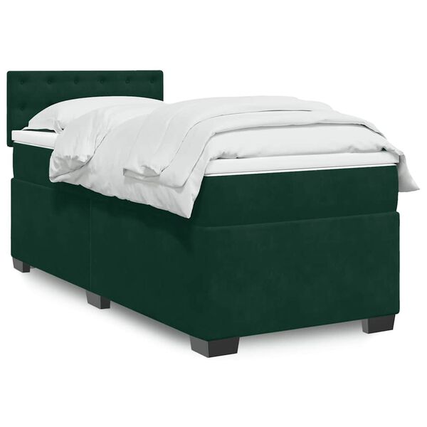vidaXL Cama box spring con colch&oacute;n terciopelo verde oscuro 100x200 cm