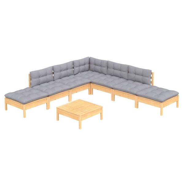 vidaXL Juego de muebles de jard&iacute;n 8 pzas y cojines madera pino gris
