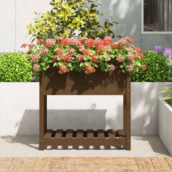 vidaXL Jardinera con estante madera maciza marrón miel 82,5x54x81 cm