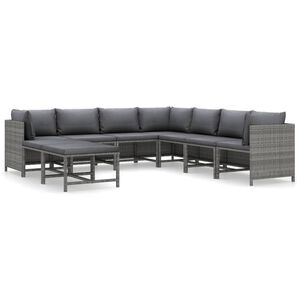 vidaXL Set de muebles de jard&iacute;n 9 pzas y cojines rat&aacute;n sint&eacute;tico gris