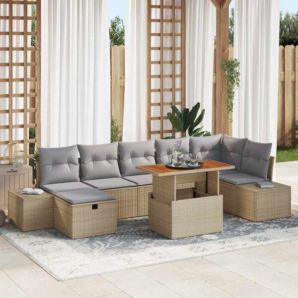 vidaXL Conjunto de sof&aacute; de jard&iacute;n 8 pcs Beige rat&aacute;n sint&eacute;tico