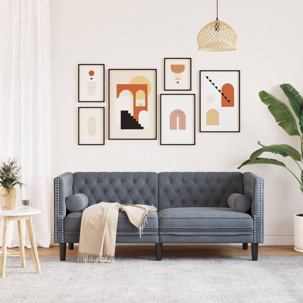 vidaXL Sof&aacute; Chesterfield 2 plazas con cojines terciopelo gris oscuro