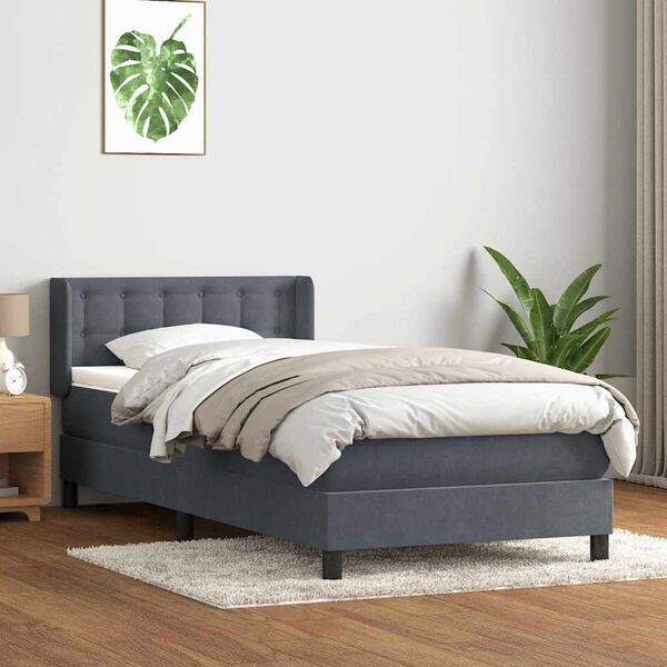 vidaXL Cama box spring con colch&oacute;n terciopelo gris oscuro 80x210 cm