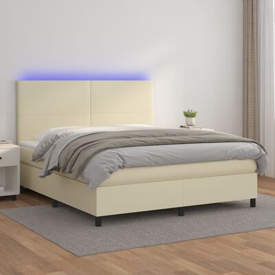 vidaXL Cama box spring colchón y LED cuero sintético crema 180x200 cm
