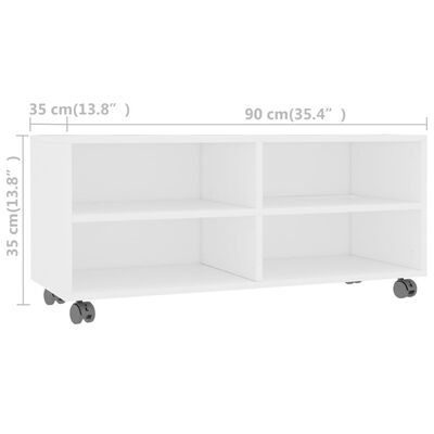vidaXL Mueble de TV con ruedas madera contrachapada blanco 90x35x35 cm