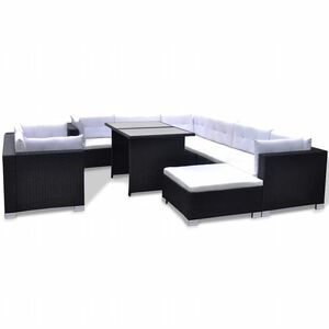 vidaXL Set muebles de jard&iacute;n 10 piezas y cojines rat&aacute;n sint&eacute;tico negro
