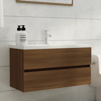 vidaXL Mueble de lavabo madera de ingeniería roble marrón 90x38,5x45cm
