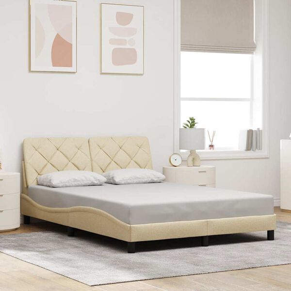 vidaXL Estructura de cama sin colch&oacute;n tela color crema 140x190 cm