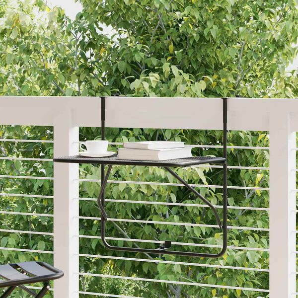 vidaXL Mesa de balcón de acero negro 60x40 cm