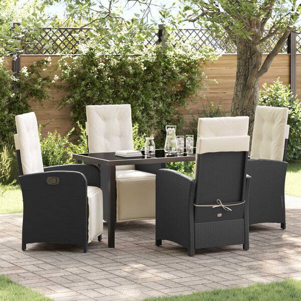 vidaXL Conjunto de Comedor de Jard&iacute;n 5 pcs Negro rat&aacute;n sint&eacute;tico