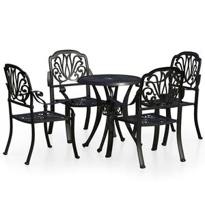 vidaXL Mesa y sillas de bistr&oacute; 5 piezas aluminio fundido negro