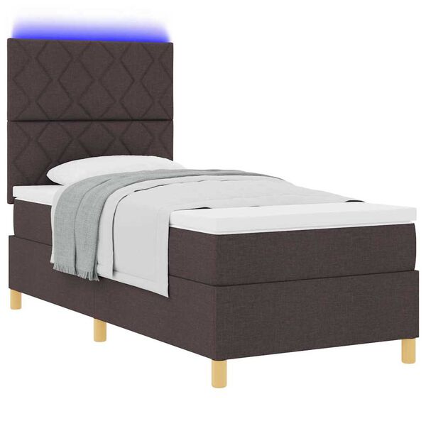 vidaXL Cama Box Spring LED con colch&oacute;n Marr&oacute;n Oscuro 90 x 200 cm tela