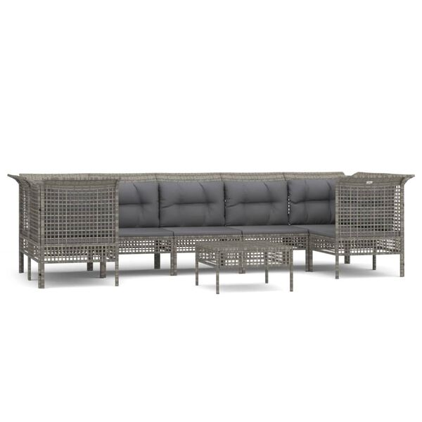 vidaXL Set de muebles de jard&iacute;n 8 pzas y cojines rat&aacute;n sint&eacute;tico gris