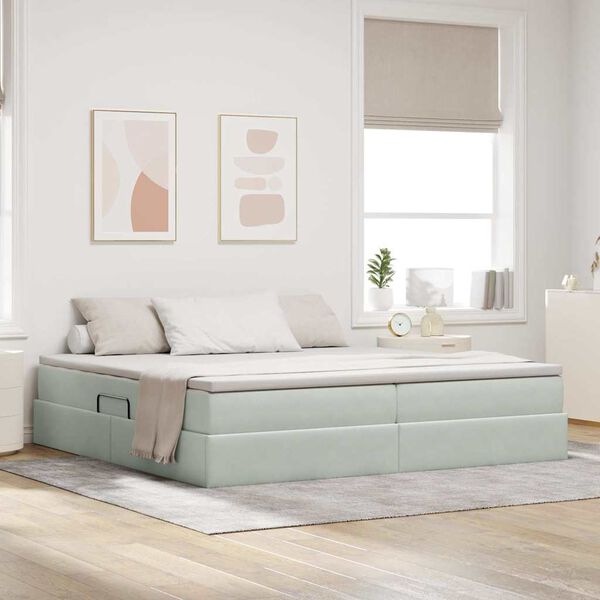 vidaXL Cama con almacenamiento y colch&oacute;n Gris Claro 200 x 200 cm