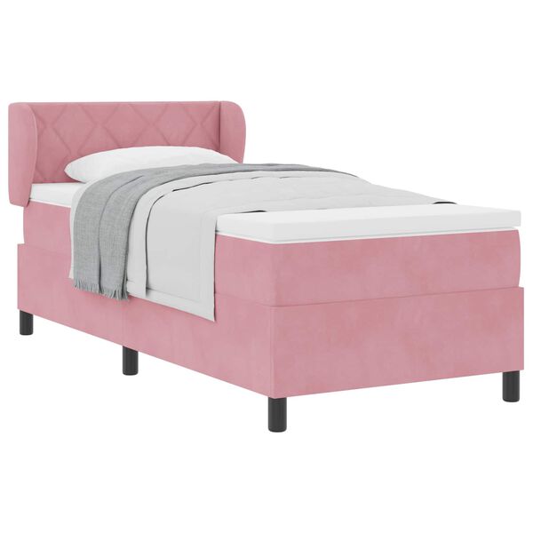 vidaXL Cama tipo Box Spring con colch&oacute;n Rosa 100 x 200 cm Terciopelo