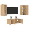 vidaXL Muebles TV pared con LED 4 pzas madera ingeniería roble Sonoma