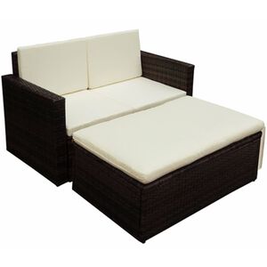 vidaXL Set muebles de jard&iacute;n 2 piezas y cojines rat&aacute;n sint&eacute;tico marr&oacute;n