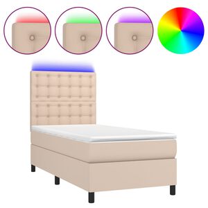vidaXL Cama box spring colch&oacute;n LED cuero sint&eacute;tico capuchino 90x200 cm