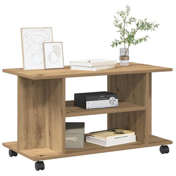 vidaXL Mueble de TV ruedas madera ingenier&iacute;a roble artisan 80x40x45 cm