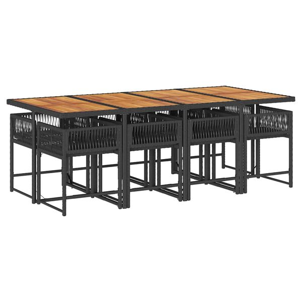 vidaXL Set de comedor de jard&iacute;n 9 pzas y cojines rat&aacute;n sint&eacute;tico negro