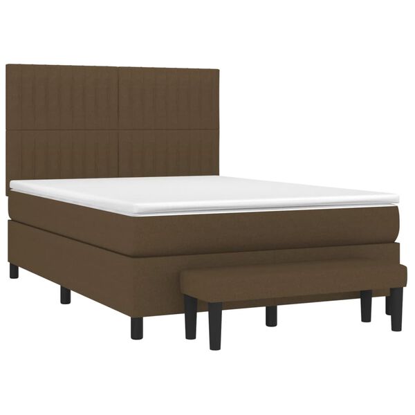 vidaXL Cama box spring con colch&oacute;n tela marr&oacute;n oscuro 140x190 cm