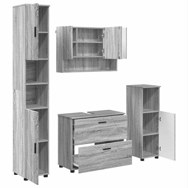 vidaXL Juego de muebles de ba&ntilde;o con caj&oacute;n con puerta 4 pcs Gris Sonoma