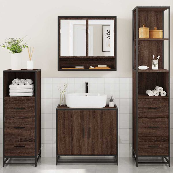 vidaXL Set de muebles baño 4 pzas madera contrachapada roble marrón