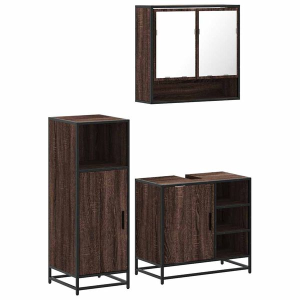 vidaXL Set de muebles baño 3 pzas madera contrachapada roble marrón