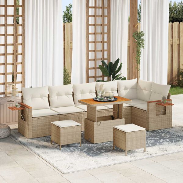 vidaXL Conjunto de sof&aacute;s de jard&iacute;n con coj&iacute;n 9 pcs Beige y Crema
