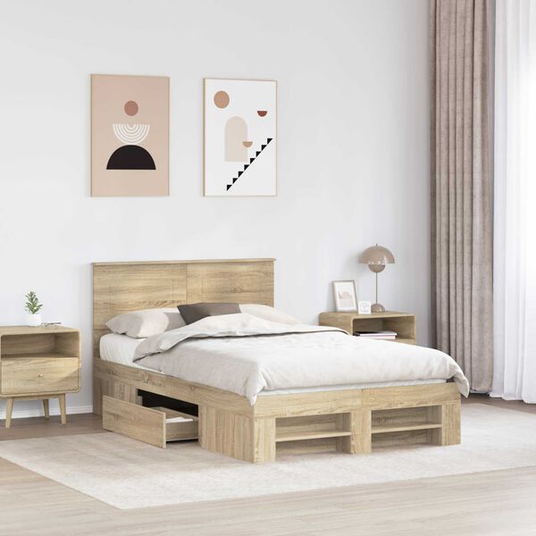 vidaXL Estructura de cama con cabecera Roble Sonoma 137 x 203 cm