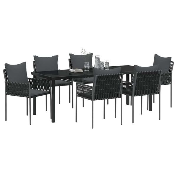 vidaXL Conjunto de Comedor de Jard&iacute;n 7 pcs Negro y Gris