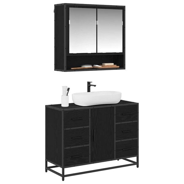 vidaXL Juego de muebles de baño 2 pcs Roble Negro Madera de ingeniería