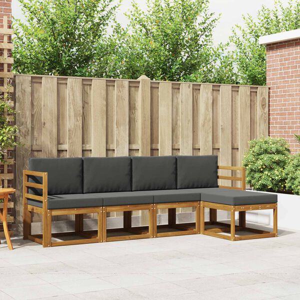 vidaXL Conjunto de sof&aacute;s de exterior 5 pcs Natural y Antracita