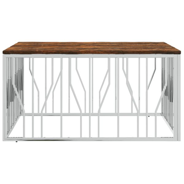 vidaXL Mesa de centro acero inoxidable y madera reciclada plateada