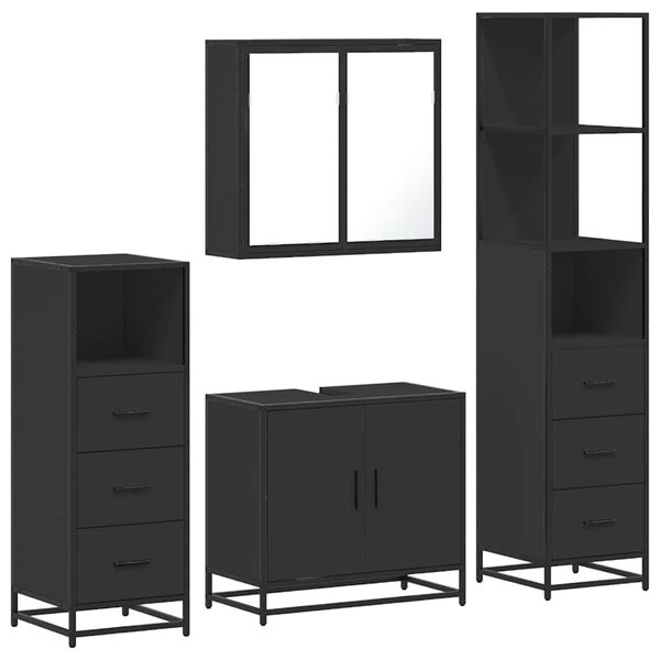 vidaXL Juego de muebles de ba&ntilde;o 4 pzas madera contrachapada negro