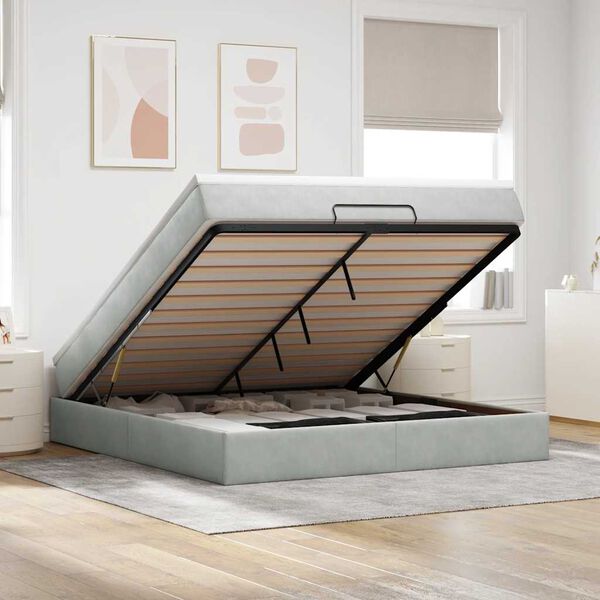 vidaXL Estructura de cama otomana con colch&oacute;n gris claro 180x200cm