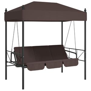 vidaXL Banco columpio de jard&iacute;n con toldo acero marr&oacute;n caf&eacute;