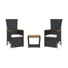 vidaXL Set comedor de jard&iacute;n 3 pzas con cojines rat&aacute;n sint&eacute;tico negro