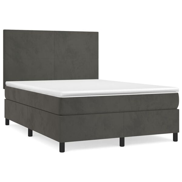 vidaXL Cama box spring con colch&oacute;n terciopelo gris oscuro 140x190 cm