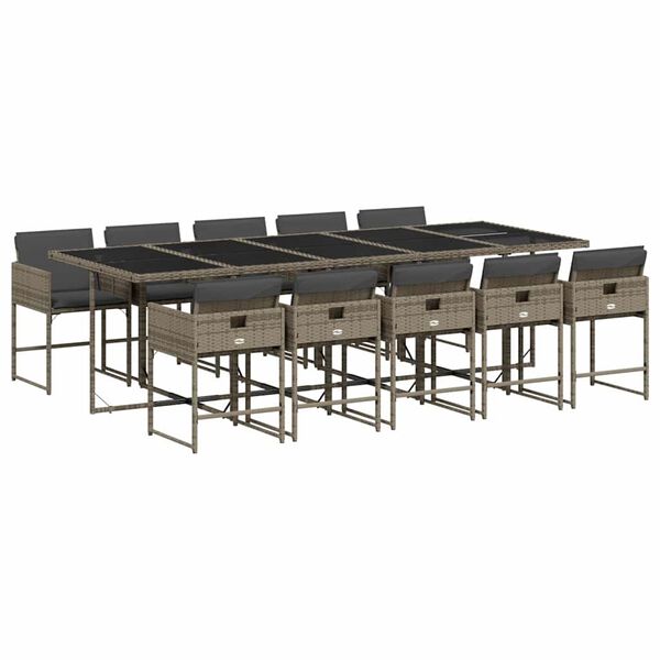 vidaXL Set de comedor de jard&iacute;n 11 pzas y cojines rat&aacute;n sint&eacute;tico gris