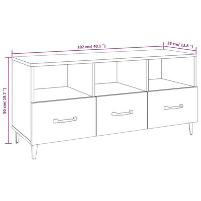 vidaXL Mueble de TV madera contrachapada blanco brillo 102x35x50 cm
