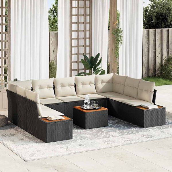 vidaXL Conjunto de sof&aacute;s de jard&iacute;n 5 pcs Negro y crema Rat&aacute;n sint&eacute;tico