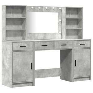 vidaXL Conjunto de mesa de vestidor con LED 3 uds. Gris Concreto