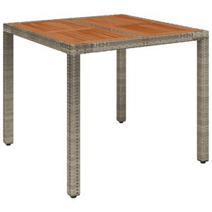 vidaXL Mesa de jard&iacute;n superficie de madera rat&aacute;n PE gris 90x90x75 cm