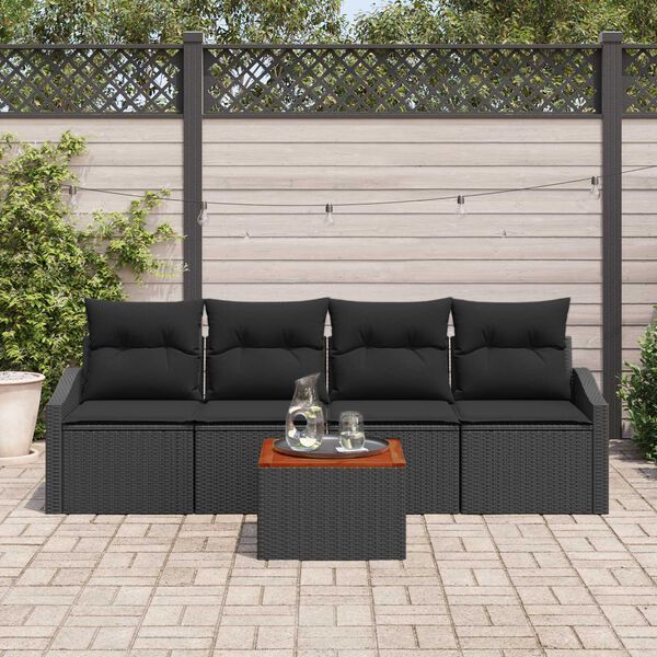 vidaXL Conjunto de sof&aacute;s de jard&iacute;n 5 pcs Negro rat&aacute;n sint&eacute;tico
