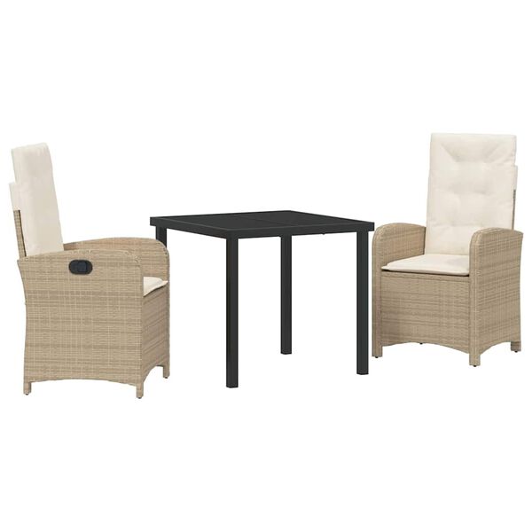 vidaXL Conjunto de Comedor de Jard&iacute;n 3 pcs Beige rat&aacute;n sint&eacute;tico