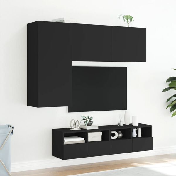 vidaXL Muebles de TV de pared 4 piezas madera de ingeniería negro
