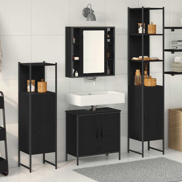 vidaXL Juego de muebles de ba&ntilde;o 4 pcs Negro Madera contrachapada