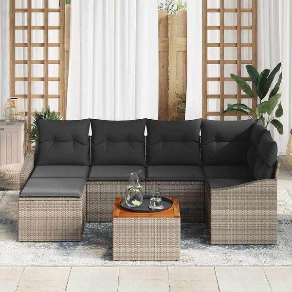 vidaXL Conjunto de sof&aacute;s de jard&iacute;n 7 pcs Gris rat&aacute;n sint&eacute;tico