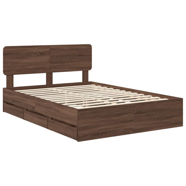 vidaXL Estructura de cama con caj&oacute;n Roble marr&oacute;n 140 x 190 cm